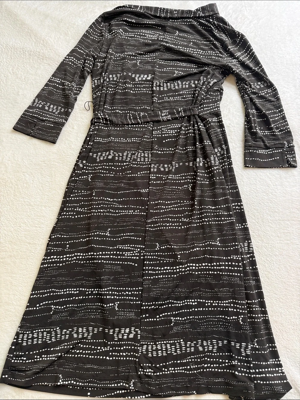 Chapter One Espresso Brown Abstract Dot Faux Wrap Tie Midi Dress Medium